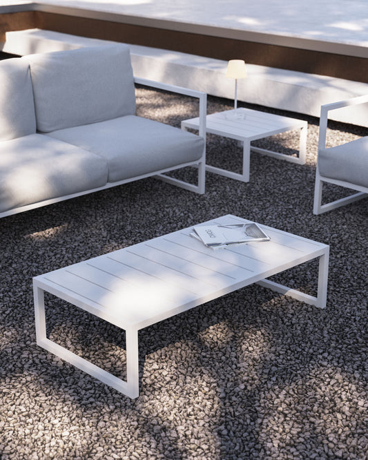 Taula de centre 100% exterior Comova d'alumini blanc 60 x 114 cm