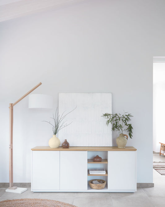 Aparador Abilen 3 portes de xapa de roure i lacat blanc 180 x 75 cm FSC 100%
