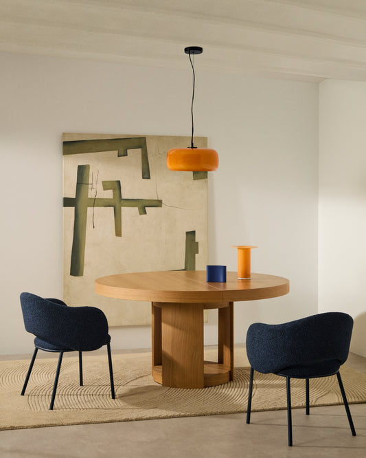 Taula extensible rodona Artis de fusta massissa i xapa de roure FSC 100%, 150 (200) x 80 cm