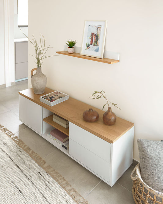 Prestatge Abilen de xapa de roure i lacatge blanc 80 x 15 cm FSC 100%