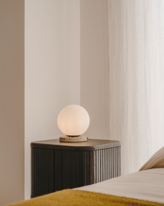 Lampe de table Malachi en verre émaillé et pierre de travertin