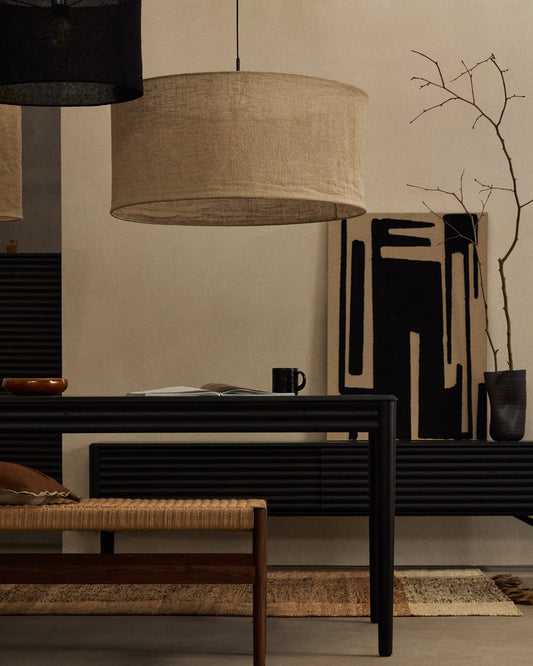 Pantalla per a llum de sostre Mariela de lli amb acabat beix Ø 80 x 40 cm