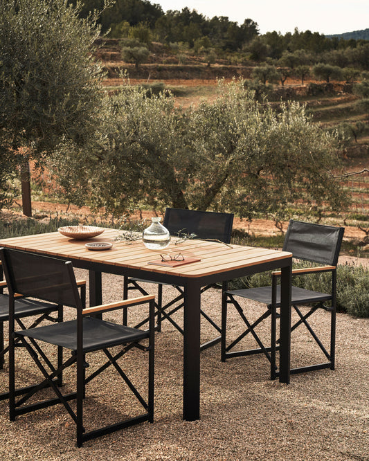 Taula 100% exterior Bona fusta massissa de teca i alumini amb acabat negre 160 x 90 cm