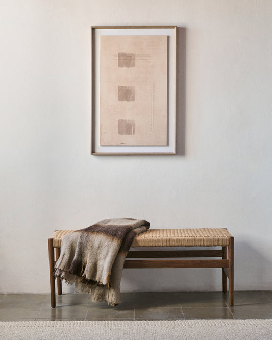 Banc Zaide de fusta massissa de roure amb acabat noguera i seient de corda 120cm FSC 100%