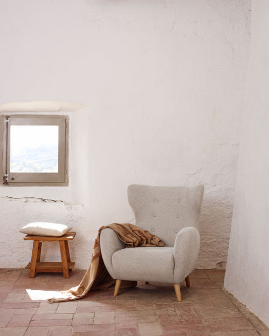 Fauteuil Patio beige et pieds en bois hêtre FSC Mix Credit