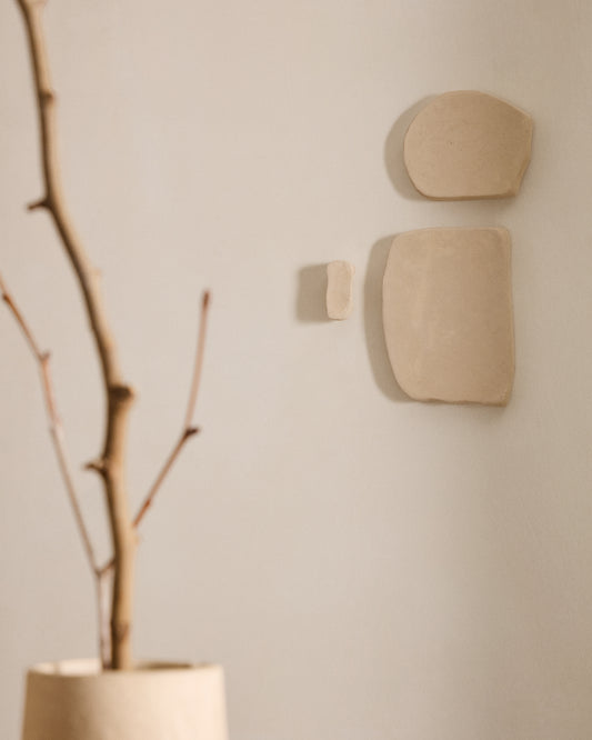 Conjunt de 3 panells murals quadrat Siluna de paper maixé blanc