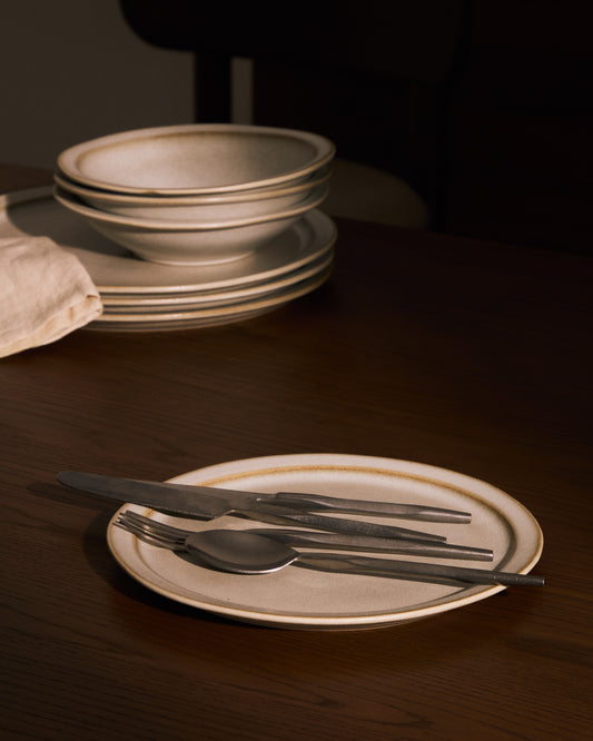 Plat de postres Coval de ceràmica blanca