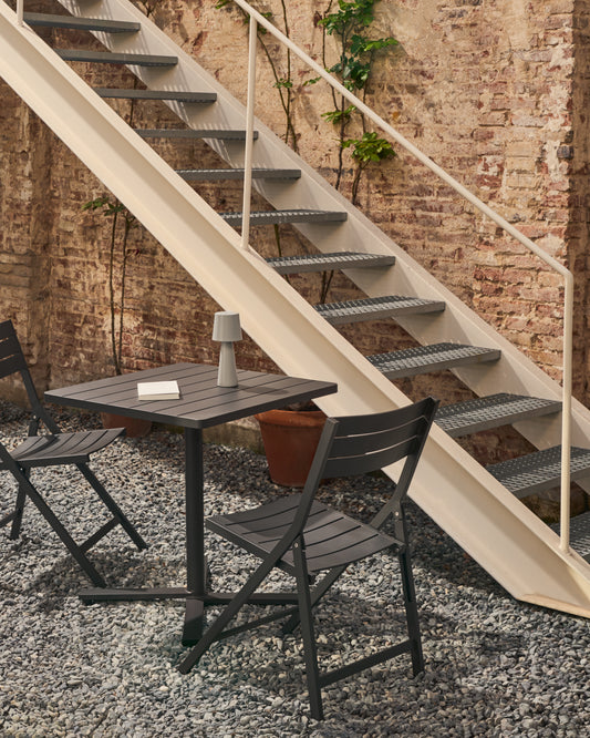 Taula d'exterior plegable Torreta d'alumini amb acabat gris fosc 70 x 70 cm