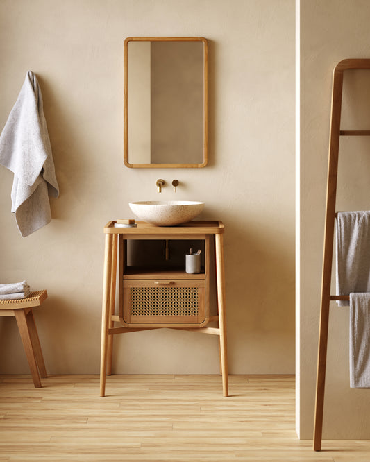 Mirall Shamel de fusta massissa de teca 45 x 70 cm