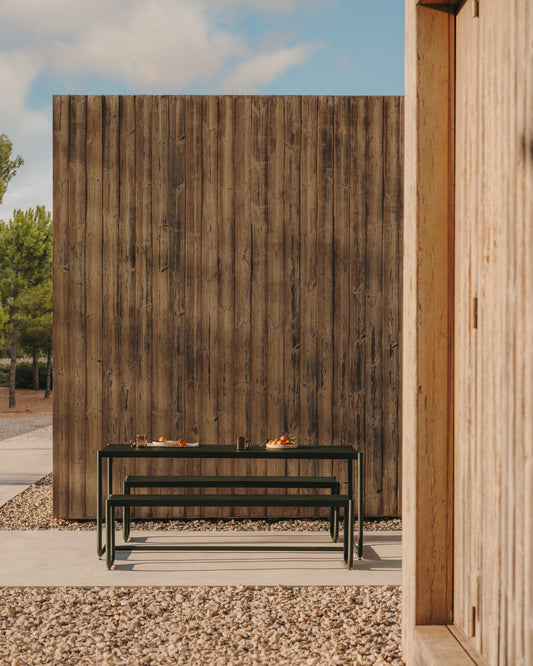 Set Sotil de 2 bancos y mesa de acero galvanizado con acabado verde 183 x 83 cm