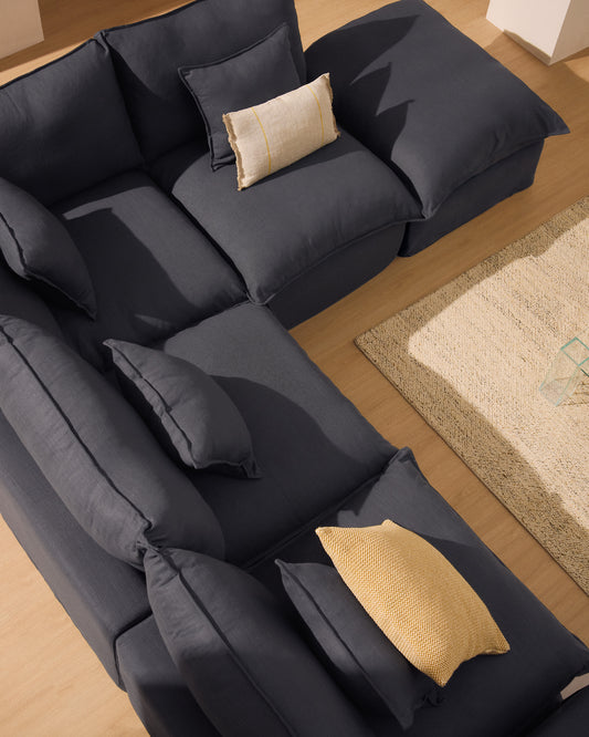 Sofà raconer modular desenfundable Anarela 4 places de lli i viscosa gris fosc 307 x 287 cm FSC Mix Credit