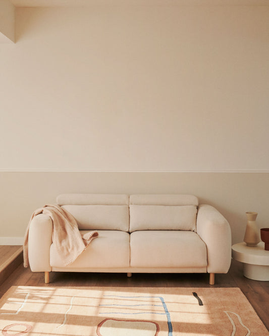 Sofà Singa 3 places amb capçal reclinable i seient extensible blanc 215 cm