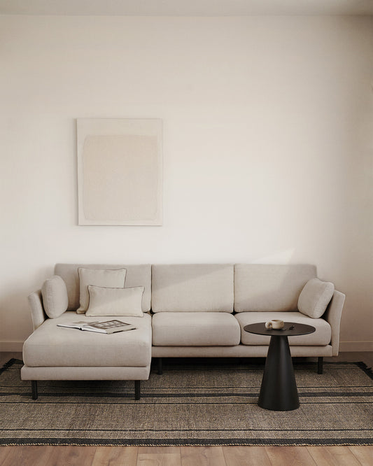 Canapé Gilma 3 places chenille perle pieds finition noire et méridienne droite ou gauche 260cm