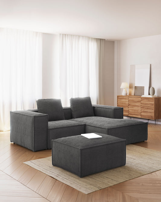 Sofà Blok 2 places de pana gruixuda chaise longue dret gris 240 cm FSC Mix Credit
