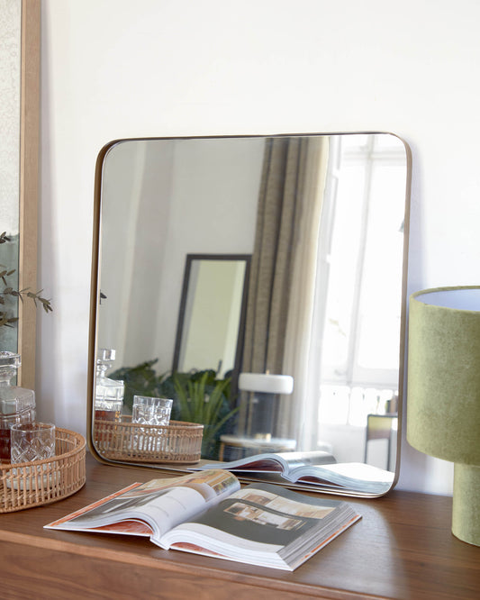 Mirall de paret Marc metall daurat 60 x 60 cm