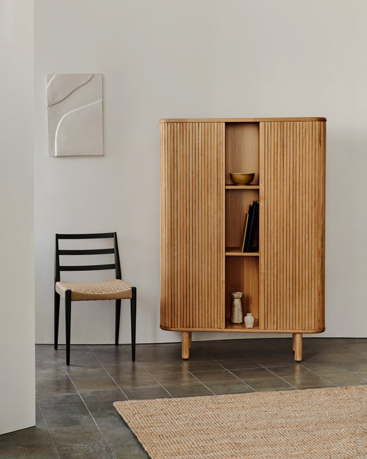 Aparador alt Mailen 2 portes en xapa de freixe amb acabat natural 110 x 160 cm