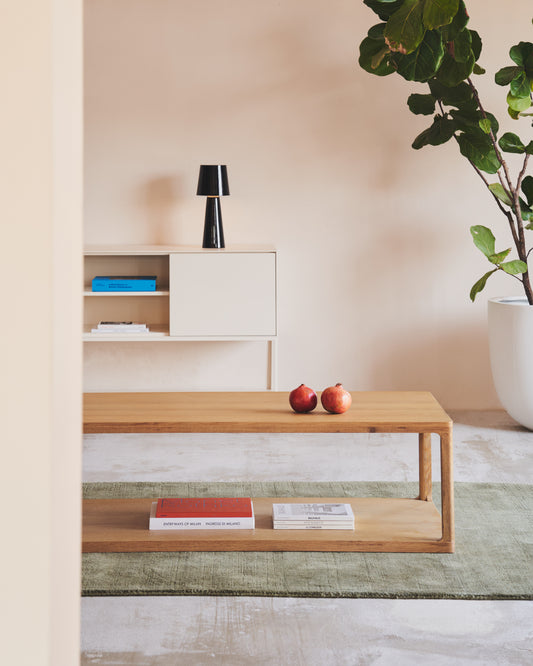 Taula de centre Maymai de fusta de roure 140 x 65 cm