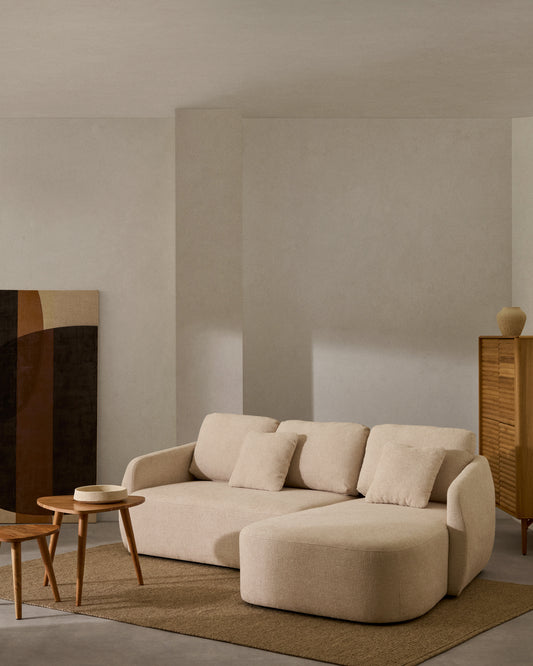 Sofá cama Laira 3 plazas de chenilla con chaise longue derecha crudo 246 cm FSC Mix Credit