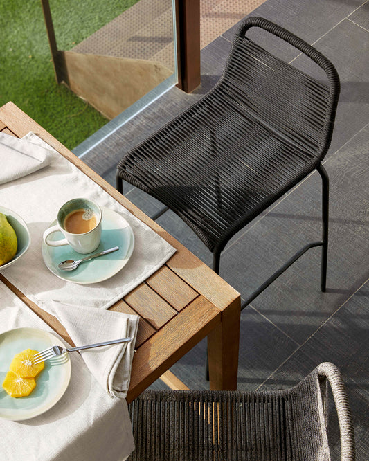 Tamboret Lambton de corda negre i acer amb acabat negre altura 62 cm