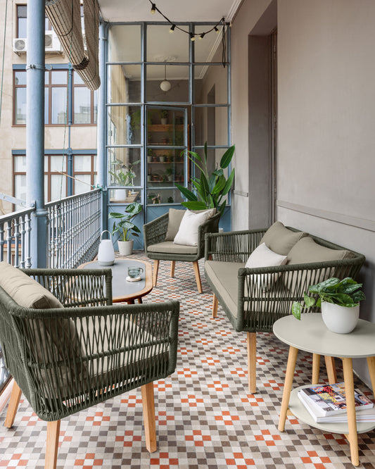 Conjunt Inti de sofà 2 places i 2 butaques de corda verd FSC 100%