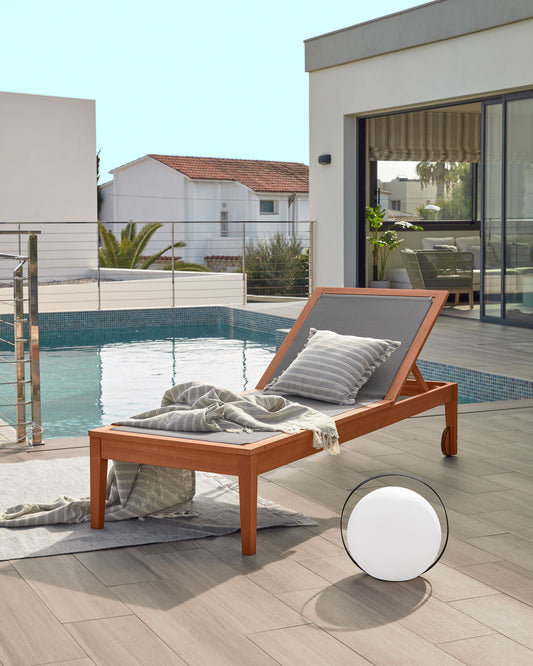 Gandula d'exterior Caterin teixit gris i fusta massissa eucaliptus FSC 100%