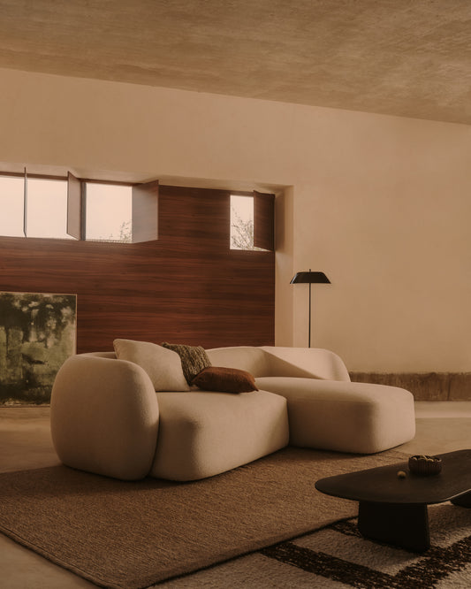 Canapé modulable Martina 3 places en chenille avec méridienne droite couleur écrue 287 cm