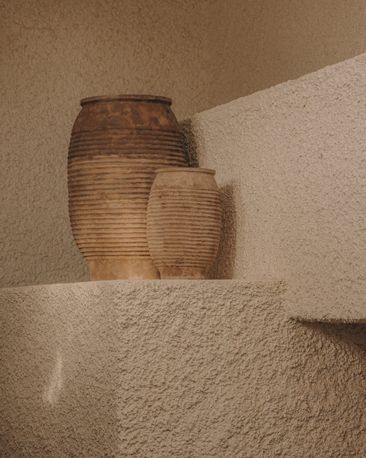 Conjunt Llonga de 2 testos de terracota amb acabat natural Ø 54 / 32 cm