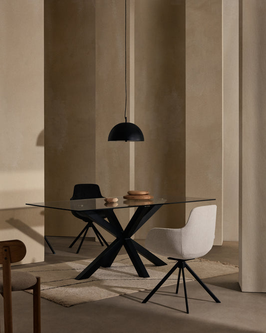 Taula Argo de cristall i potes d'acer acabat negre 160 x 90 cm