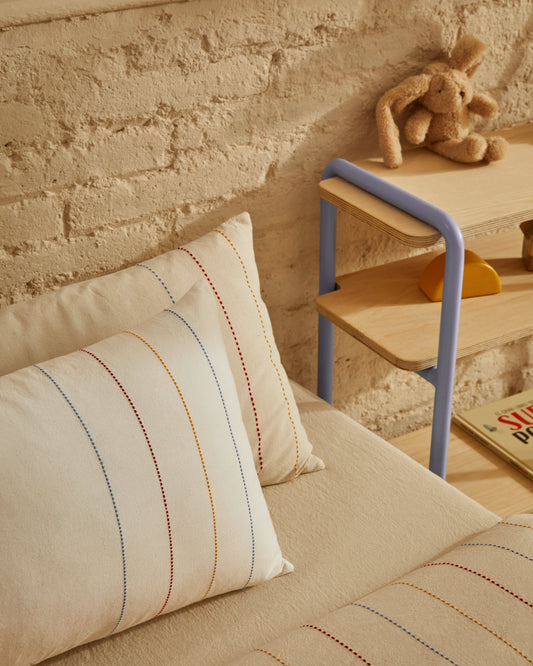 Conjunt Indani funda nòrdica, coixí, baixera 100% cotó orgànic ratlles multicolor llit 70cm