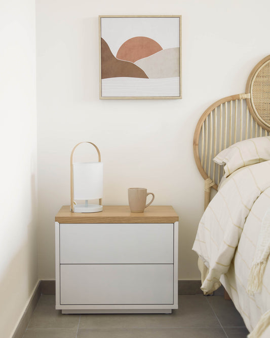 Tauleta de nit Abilen xapa roure i lacat blanc 53 x 44 cm FSC 100%