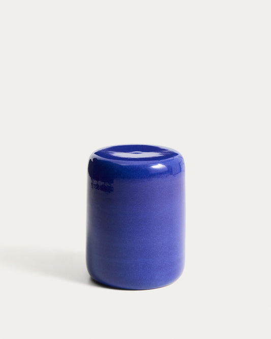 Taula auxiliar exterior Mesquida de ceràmica amb acabat blau esmaltat Ø 35 cm