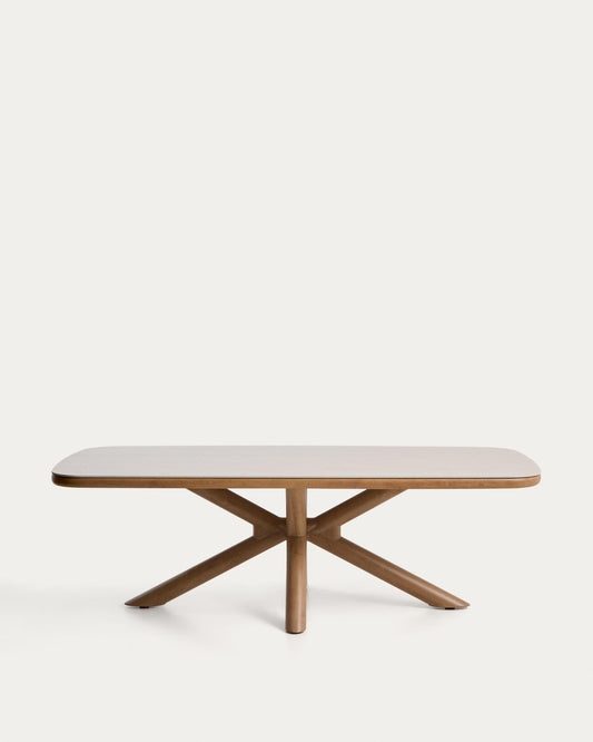 Mesa de exterior Mirtia de aluminio efecto madera y piedra sinterizada crudo 240 x 110 cm