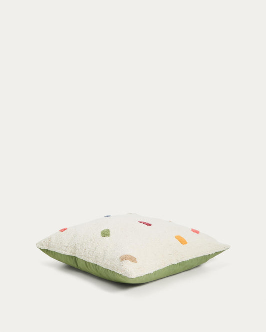 Funda de coixí de terra Epifania 100 % cotó blanc amb punts multicolor
