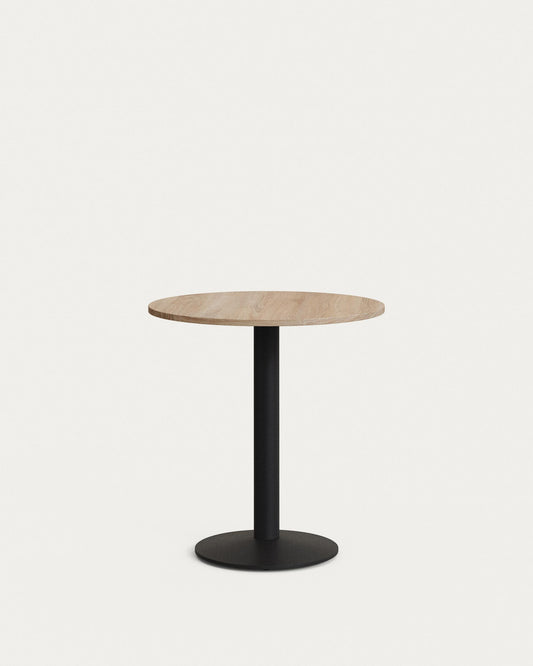 Mesa redonda Esilda melamina acabado natural pie metal con acabado pintado negro Ø70x70 cm