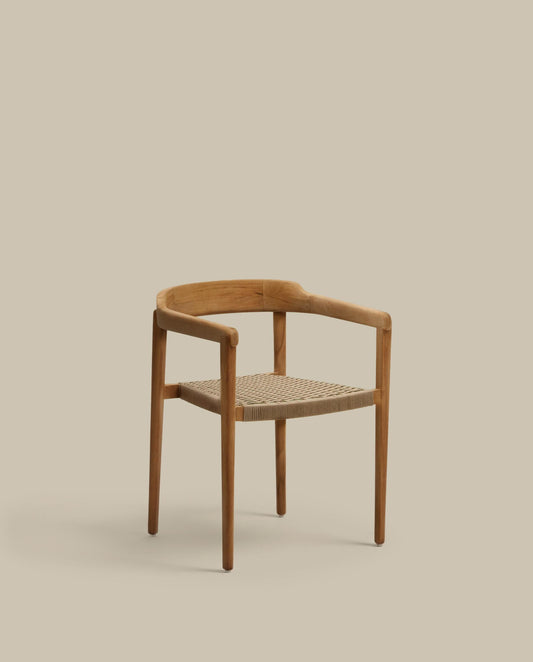 Cadira apilable Icaro de fusta massissa de teca amb acabat natural i corda beix FSC 100%