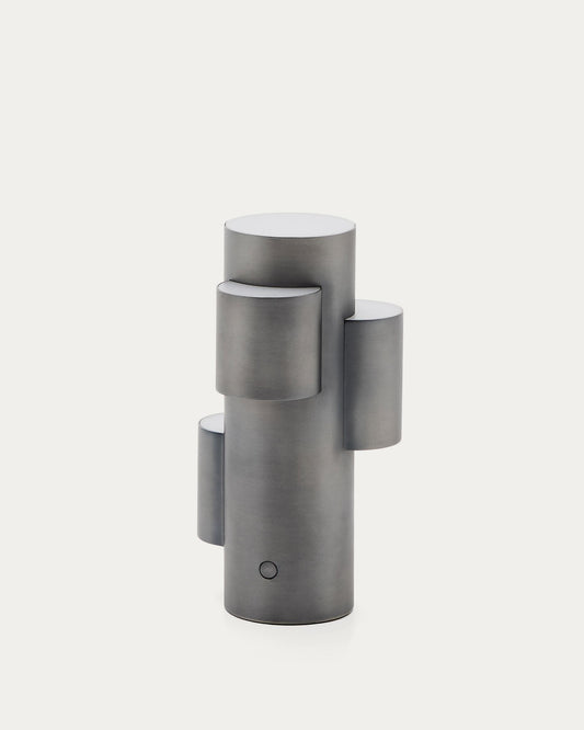 Lámpara de mesa LED portátil Adrina de metal gris oscuro con acabado cepillado