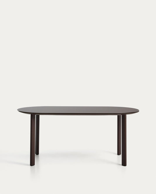 Mesa ovalada Erice de aluminio y vidrio templado marrón 180 x 90 cm