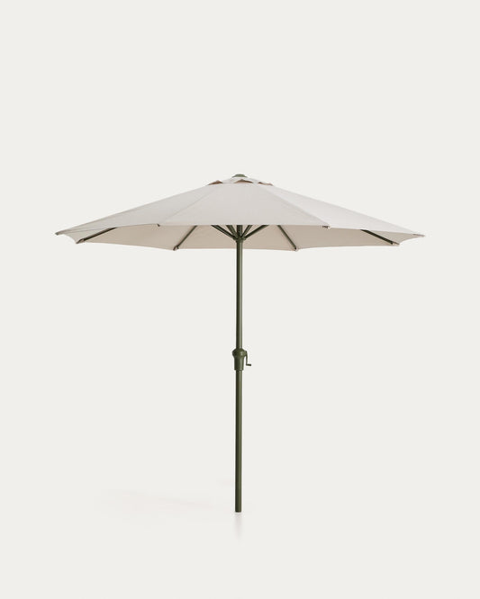 Para-sol amb pal central Milna beix amb estructura d’acer verd Ø300 cm