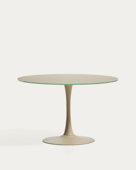 Mesa redonda Vedira de vidrio y acero topo Ø120 cm