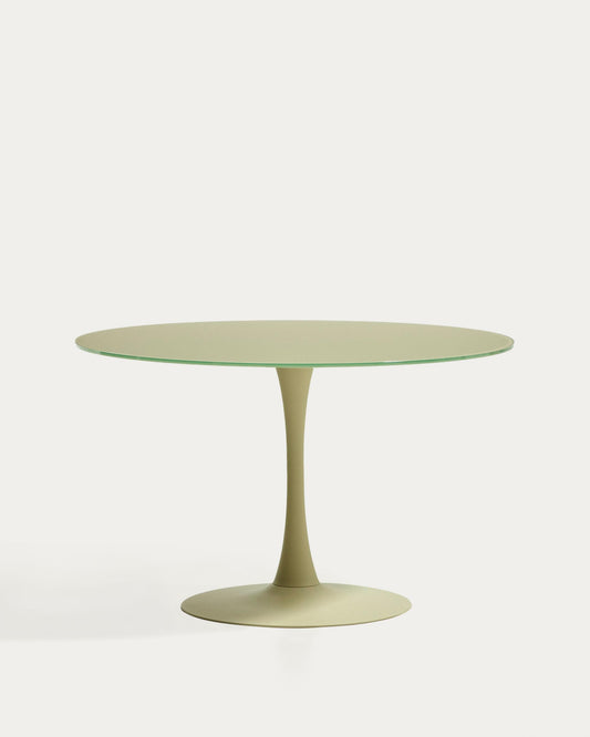 Mesa redonda Vedira de vidrio y acero verde Ø120 cm