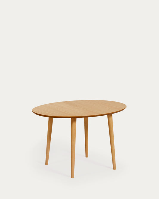 Taula extensible oval Oqui xapa de roure i potes de fusta massissa Ø 120 (200) x 90 cm