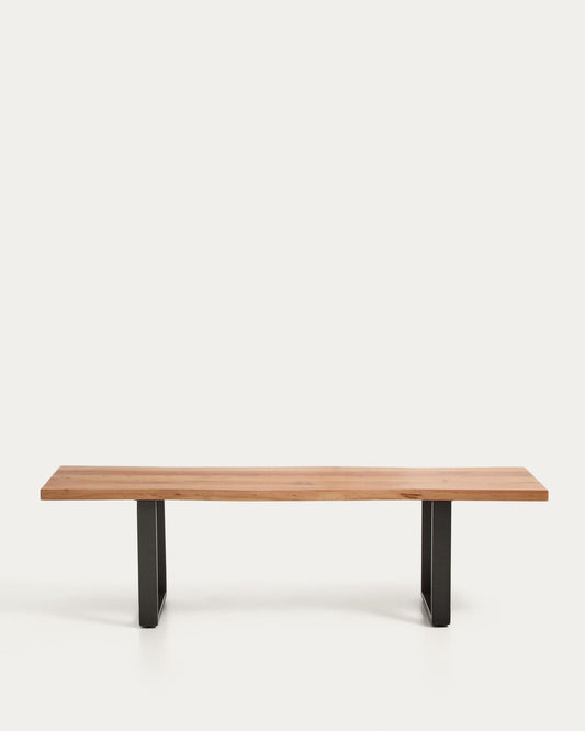 Banc Uxue de fusta massissa d’acàcia i potes d’acer negre 160 x 45 cm