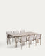 Set de taula extensible Brela d’alumini talp i 6 cadires Luri d’alumini talp i texteline beix 205(287)x100 cm