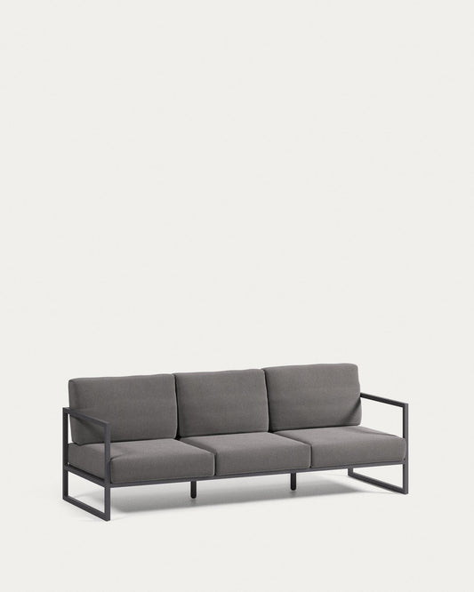 Sofà 100% exterior Comova 3 places gris fosc i d'alumini negre 222 cm