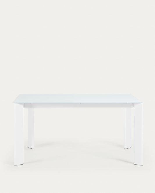 Taula extensible Axis de cristall blanc i potes d'acer acabat blanc 160 (220) cm