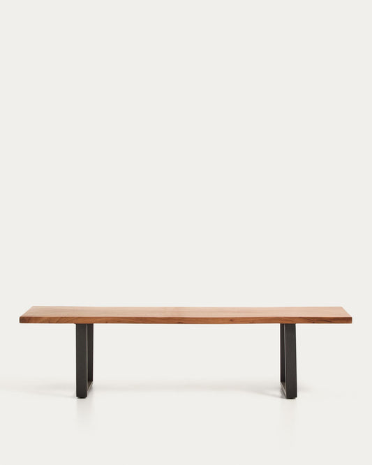 Banc Uxue de fusta massissa d’acàcia i potes d’acer negre 180 x 45 cm