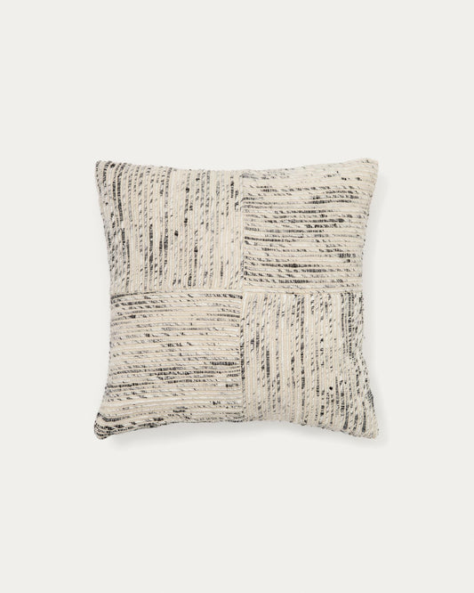 Housse de coussin Anuba jacquard à carreaux beige et noir 45 x 45 cm