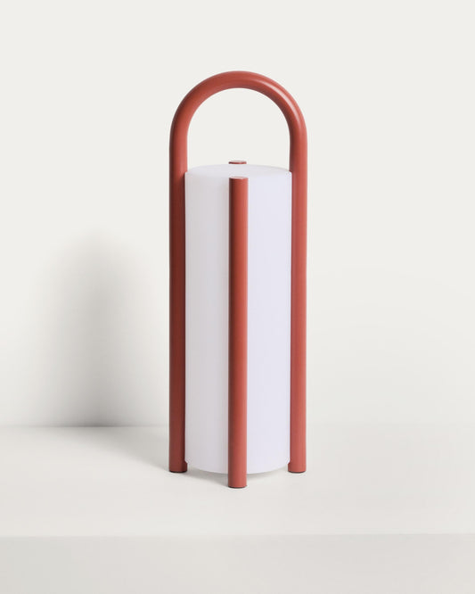 Llum de taula gran portàtil Leros de polietilè i acer terracota