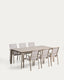 Set de taula extensible Brela d’alumini talp i 6 cadires apilables Canea d’alumini topo i texteline beix 205(287)x100 cm