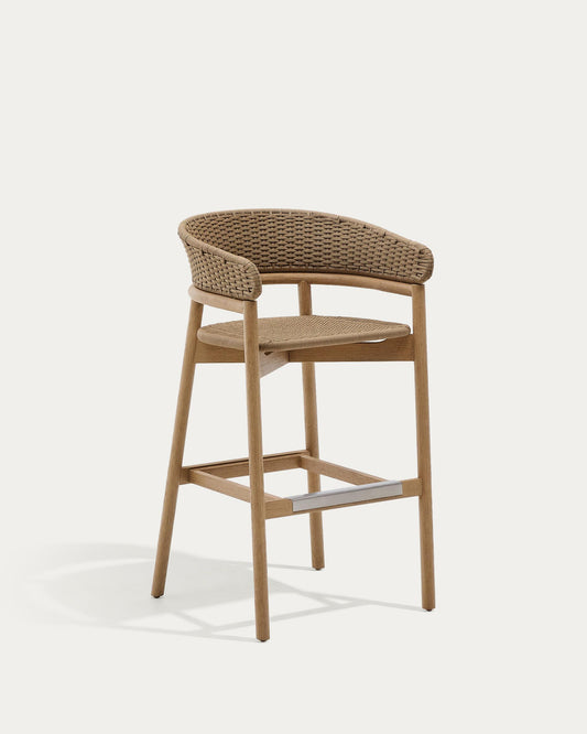 Tamboret Arinella de fusta massissa d'acàcia amb acabat to natural i corda beige 75 cm FSC 100%